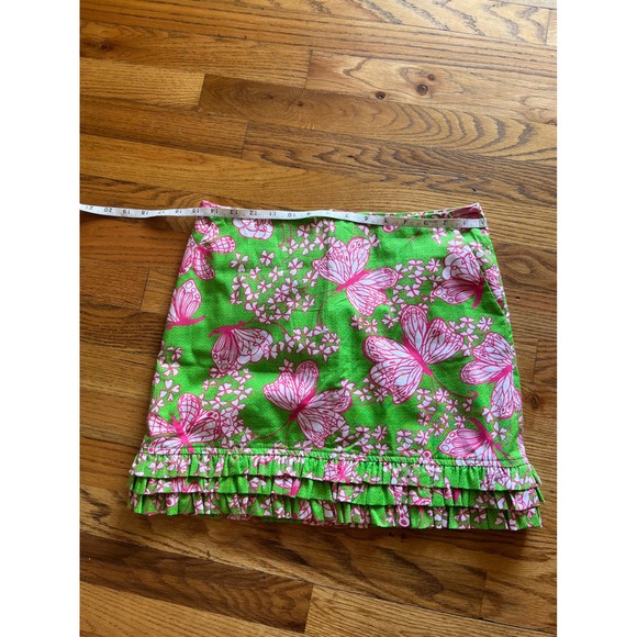 Lilly Pulitzer Dresses & Skirts - Lilly Pulitzer Pink Green Butterfly Print Ruffle Hem Mini Skirt